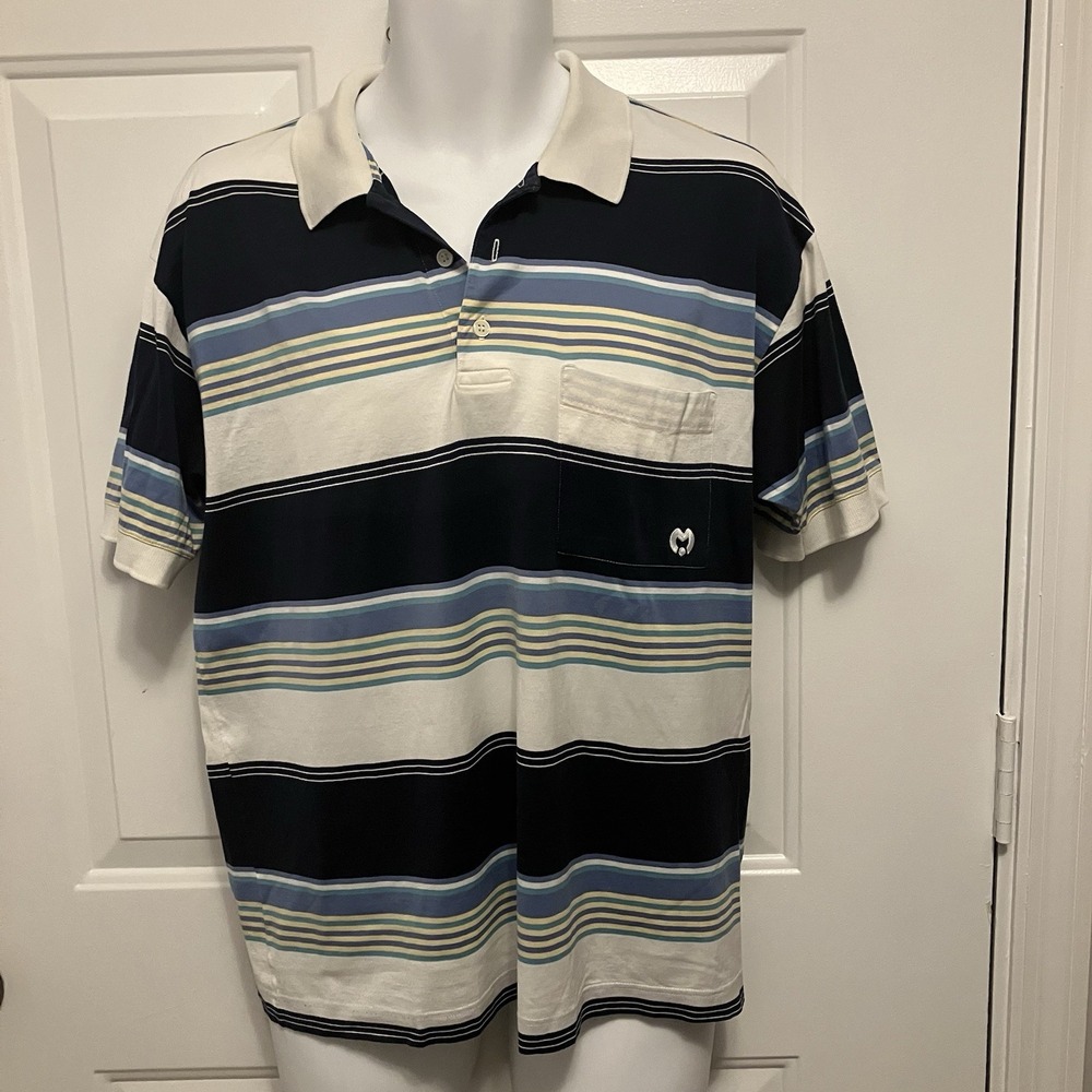 Mila Schon Men's Sz Medium Striped Cotton Polo Shirt Blue White Made in Italy‎